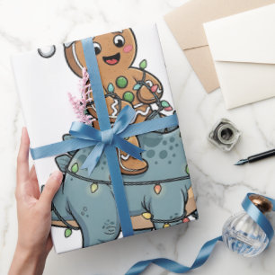 Papel De Regalo Pan de Jengibre Montando un Santa Dinosaurio de Na