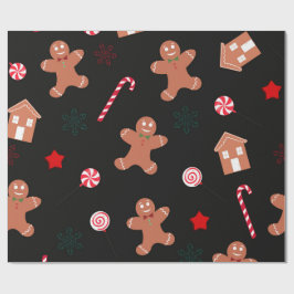 Papel De Regalo Pan de jengibre y caramelos patrón de Navidad