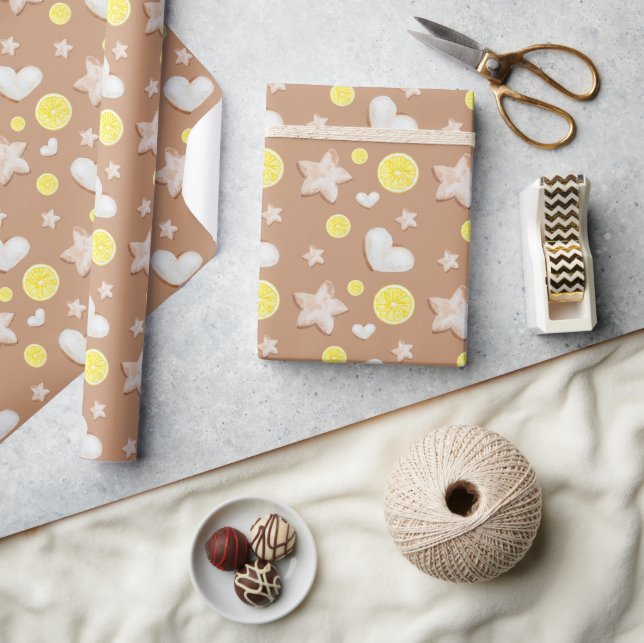 Papel De Regalo Pan de jengibre y limón de Navidad acuarela (Artesanía)
