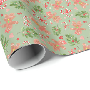 Papel De Regalo Pan de jengibre y ramas de holly uva uva de envolv