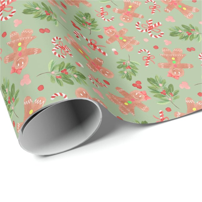 Papel De Regalo Pan de jengibre y ramas de holly uva uva de envolv (Esquina del rollo)