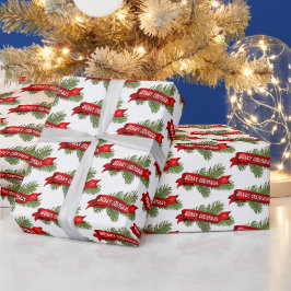Papel De Regalo Pancarta De Feliz Navidad En Pino