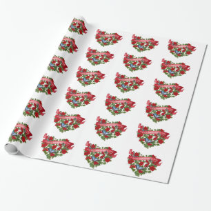Papel De Regalo pancarta valentina petunias rojas y corazón de mar