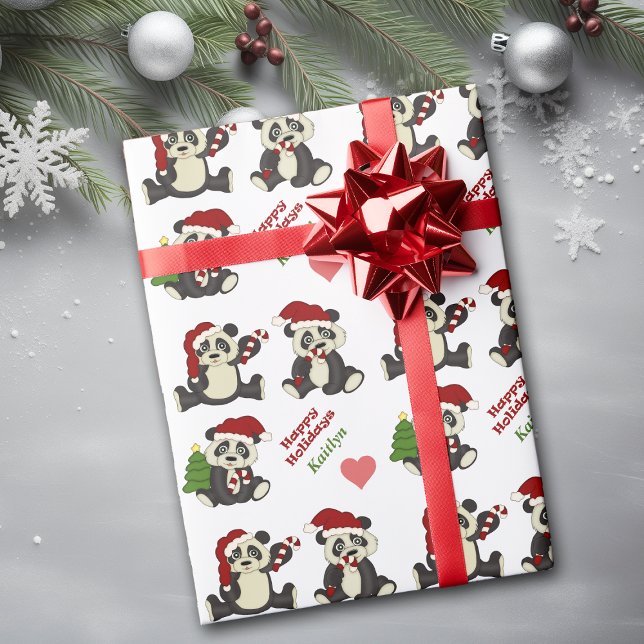 Papel De Regalo Panda Bear Candy Cane personalizado (Subido por el creador)