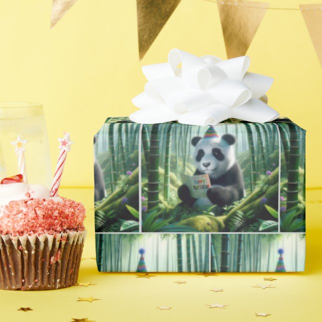 Papel De Regalo Panda Bear leyendo una tarjeta de cumpleaños (Fiesta de cumpleaños )