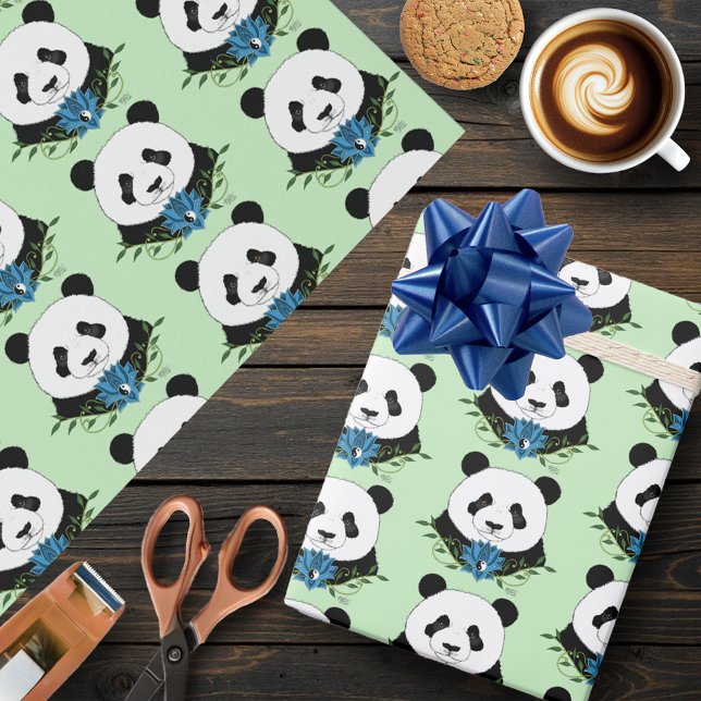Papel De Regalo Panda Bear Lotus Flower Blue (Subido por el creador)