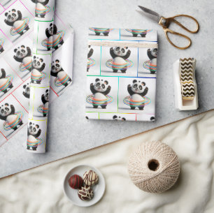 Papel De Regalo Panda con arcoiris hula hoops