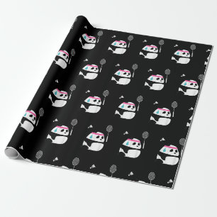 Papel De Regalo Panda de bádminton exhausto divertido lindo
