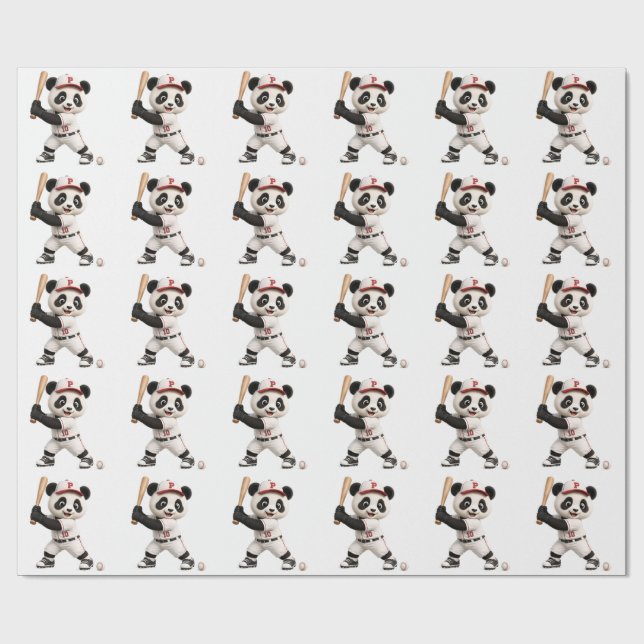 Papel De Regalo Panda de béisbol  (Superficie plana)