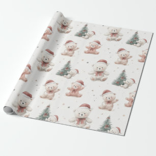 Papel De Regalo Panda de peluche de Navidad rosa