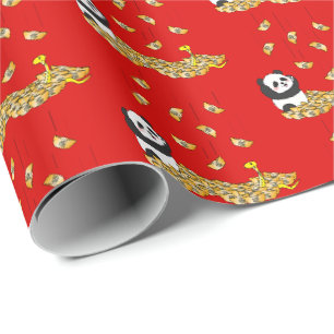 Papel De Regalo Panda del Año Nuevo Chino de la Serpiente 2025