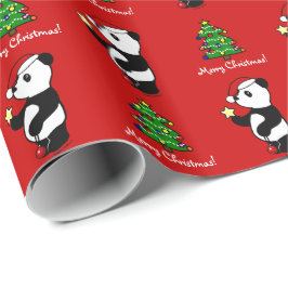 Papel De Regalo Panda del navidad que almacena rojo