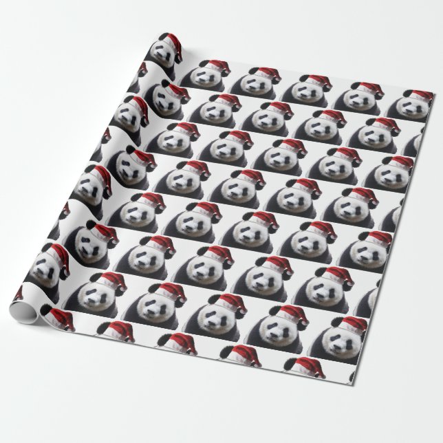 Papel De Regalo Panda navidades con Santa Hat (Desenrollado)