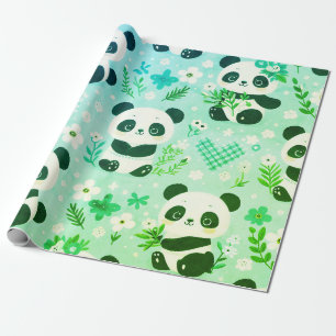 Papel De Regalo Panda Patrón de oso Impresión verde