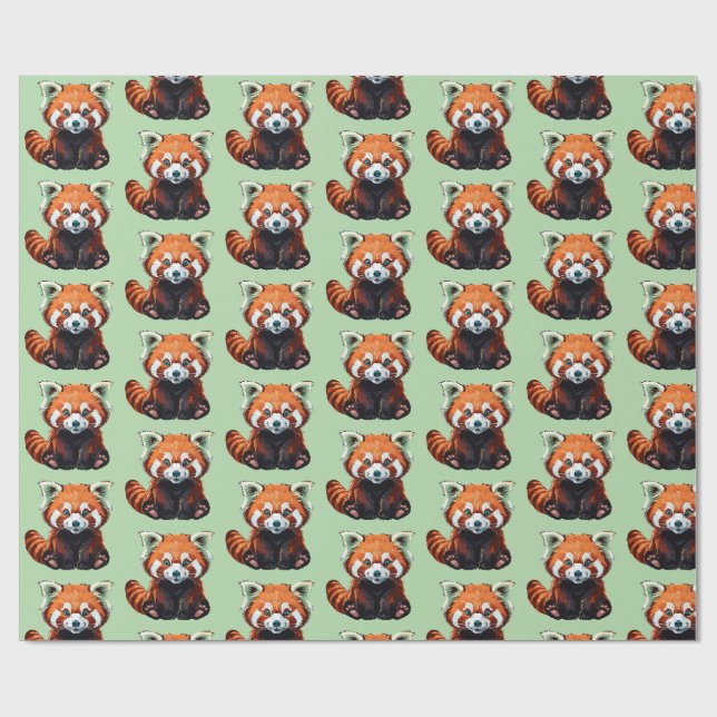 Papel De Regalo Panda rojo (Superficie plana)