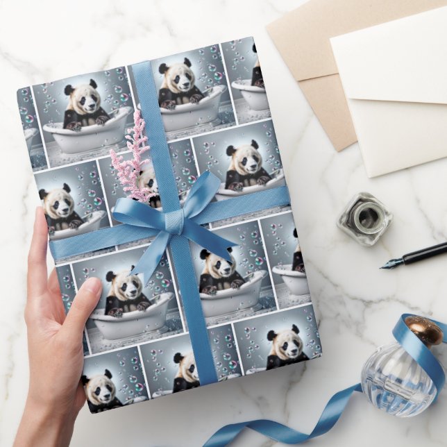 Papel De Regalo Panda Se Enjena En Baño De Burbujas (Regalar)