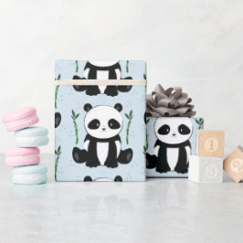 Papel De Regalo Panda Sitting con patrón de bambú azul