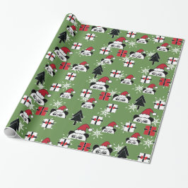 Papel De Regalo Pandas de Santa Cute de Navidad con Regalos