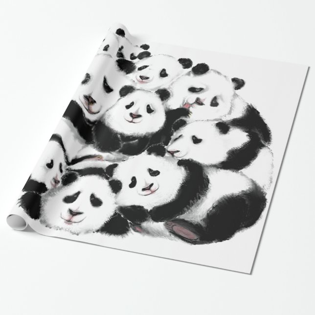 Papel De Regalo Pandas Wrapping Paper Family Gift (Desenrollado)