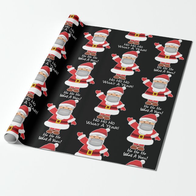 Papel De Regalo Pandemia de Santa W/Personalización Negro (Desenrollado)
