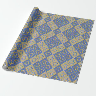 Papel De Regalo Paneles de Arte Estrella de David Azul Dorado