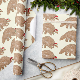 Papel De Regalo Pangolin, navidades, usando un Sombrero Santa
