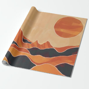 Papel De Regalo Panorama del desierto de Boho con el sol Minimalis