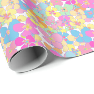Papel De Regalo Pansia floral retro moderna neón