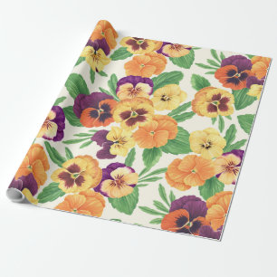 Papel De Regalo Pansies en blanco roto