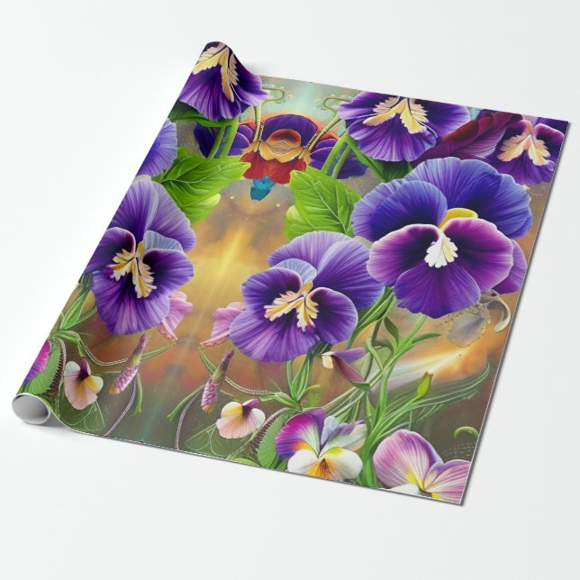 Papel De Regalo Pansies púrpura -IA ART (Desenrollado)