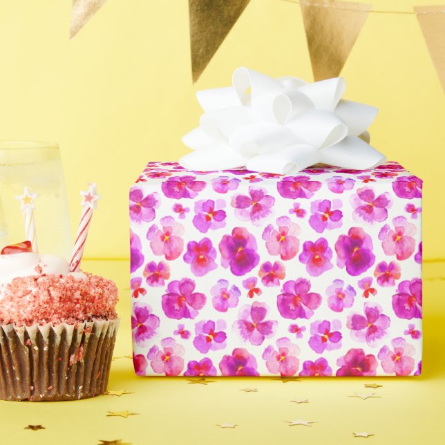 Papel De Regalo Pansitas blancas rosas envoltura de arte acuarela  (Fiesta de cumpleaños )