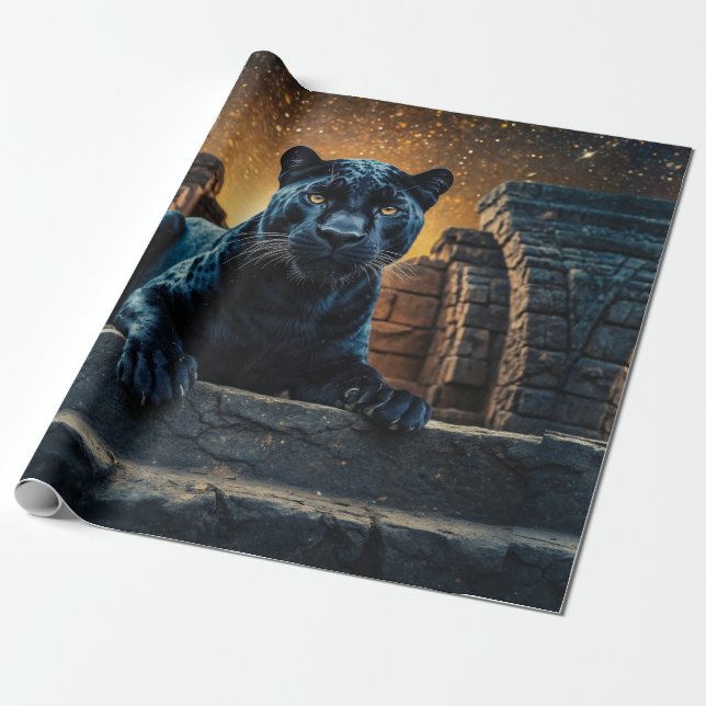 Papel De Regalo Pantera negra y templo tailandés (Desenrollado)