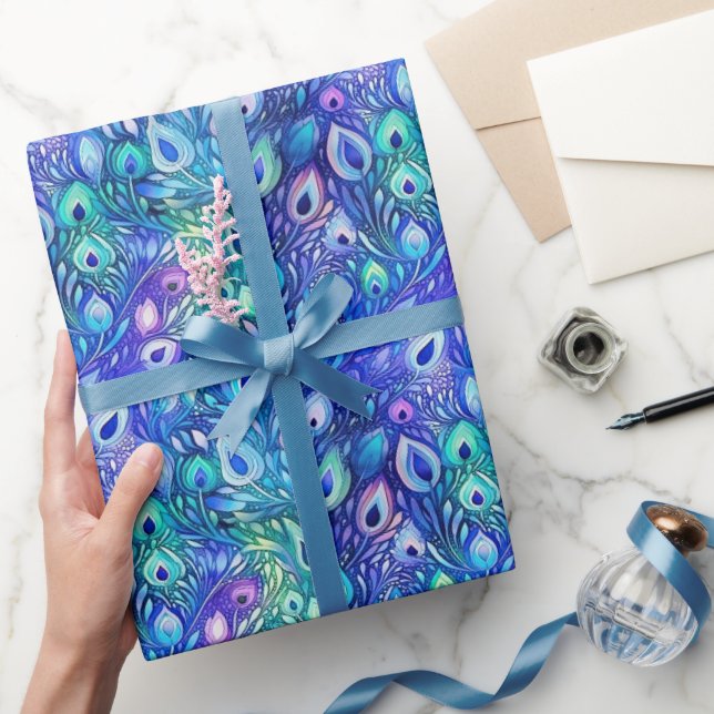 Papel De Regalo Pañuelas de pavo real morado azul (Regalar)