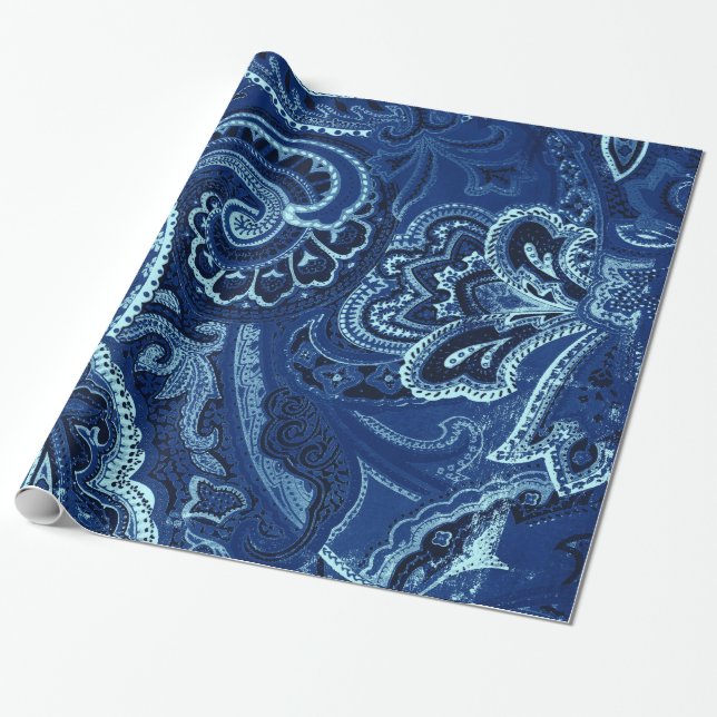 Papel De Regalo Pañuelo/pañuelo retros de Paisley de los azules (Desenrollado)