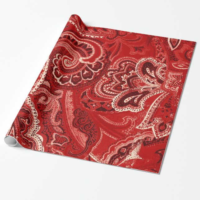 Papel De Regalo Pañuelo/pañuelo retros rojos de Paisley (Desenrollado)