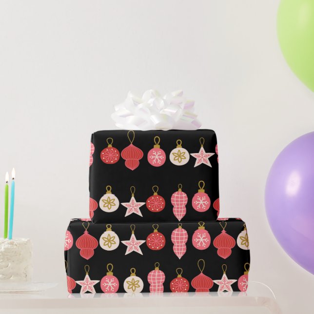 Papel De Regalo Pap de envolver de adornos navideños rosados, rojo (Regalos de fiesta)