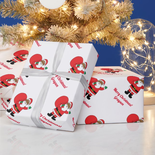 Papel De Regalo Papá Noel afroamericano Feliz Navidad Blanco (Vacaciones)