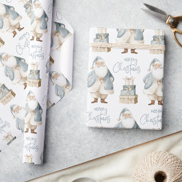 Papel De Regalo Papá Noel Azul Feliz Navidad