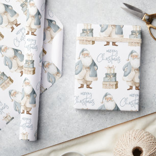 Papel De Regalo Papá Noel Azul Feliz Navidad