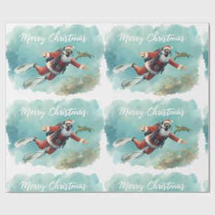 Papel De Regalo Papá Noel Buceador Navidad Subacuática