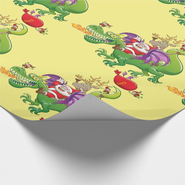 Papel De Regalo Papá Noel cambió su reno para un dragón (Esquina)