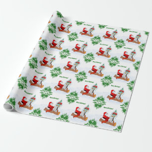 Papel De Regalo Papá Noel con conejo zorro y ardilla