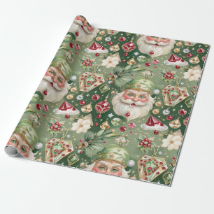 Papel De Regalo Papá Noel con joyas estilo acuarela vintage Navida
