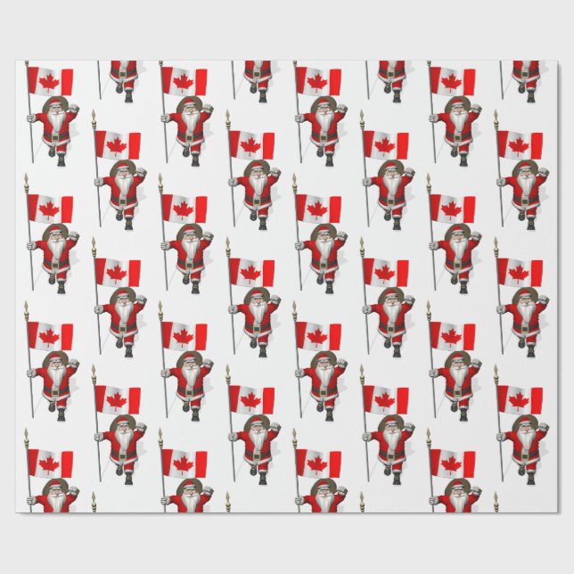 Papel De Regalo Papá Noel con la bandera de Canadá (Superficie plana)