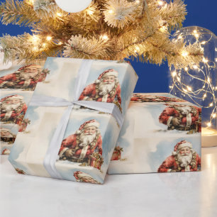 Papel De Regalo Papá Noel con regalos al estilo acuarela