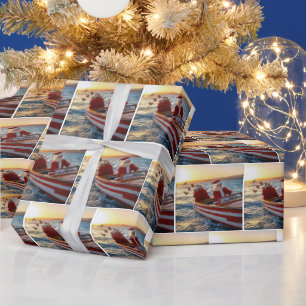Papel De Regalo Papá Noel conduciendo una lancha rápida