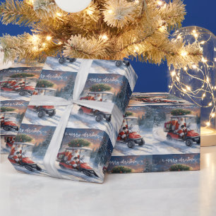 Papel De Regalo Papá Noel de Navidad de golf montando carrito de g