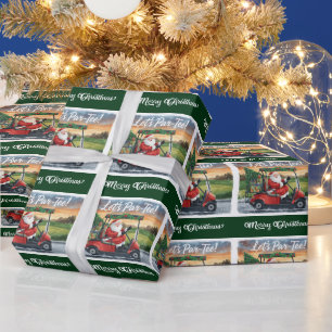 Papel De Regalo Papá Noel de Navidad de golf montando carrito de g