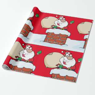 Papel De Regalo Papá Noel divertido en la chimenea