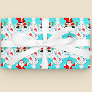 Papel De Regalo Papá Noel Divertido Pescando en el Hielo con Patró